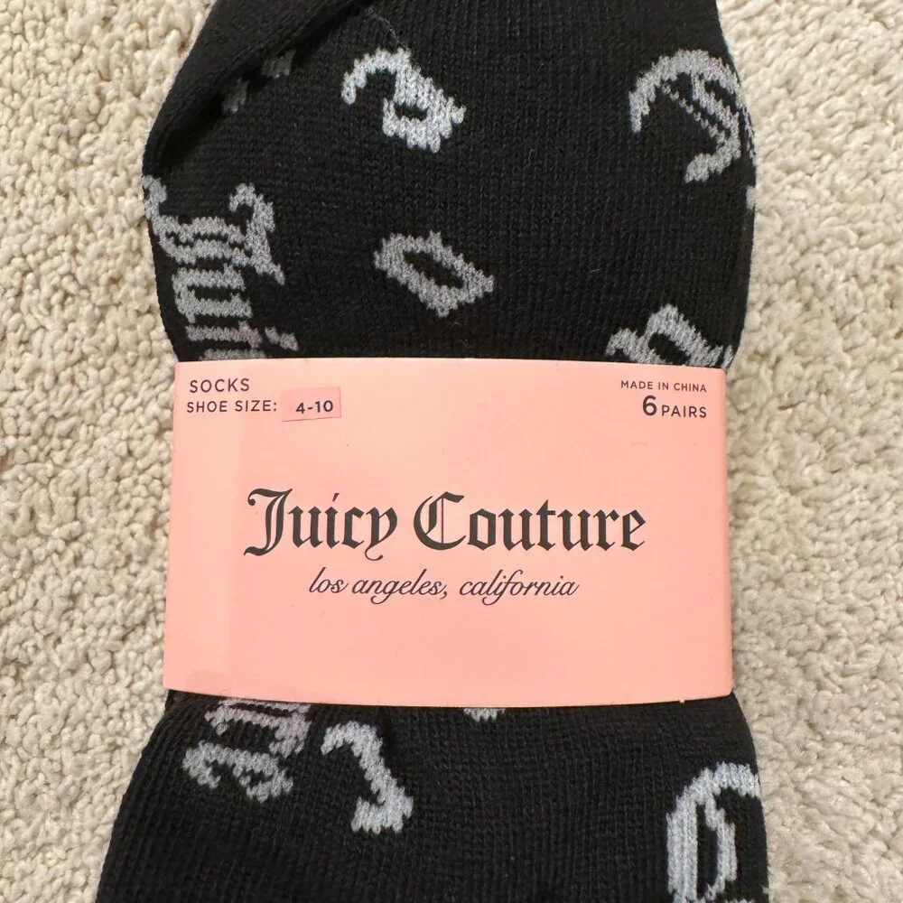Juicy Couture 6‎ pack Socks Multipack Women's, Shoe Size 4-10 Black White